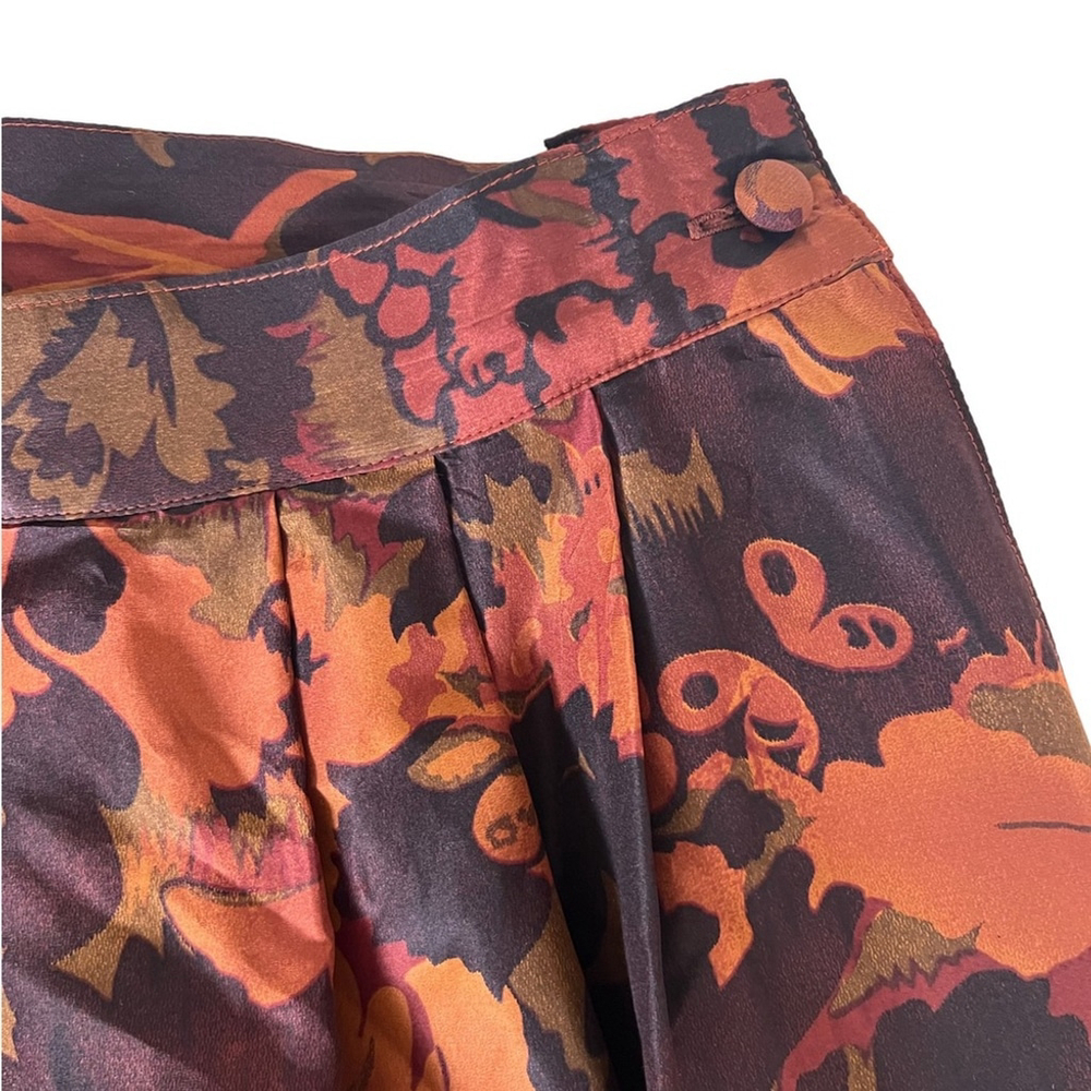 Vintage Silk A-Line Maxi Skirt Fall Flower Print Size L - Picture 8 of 8